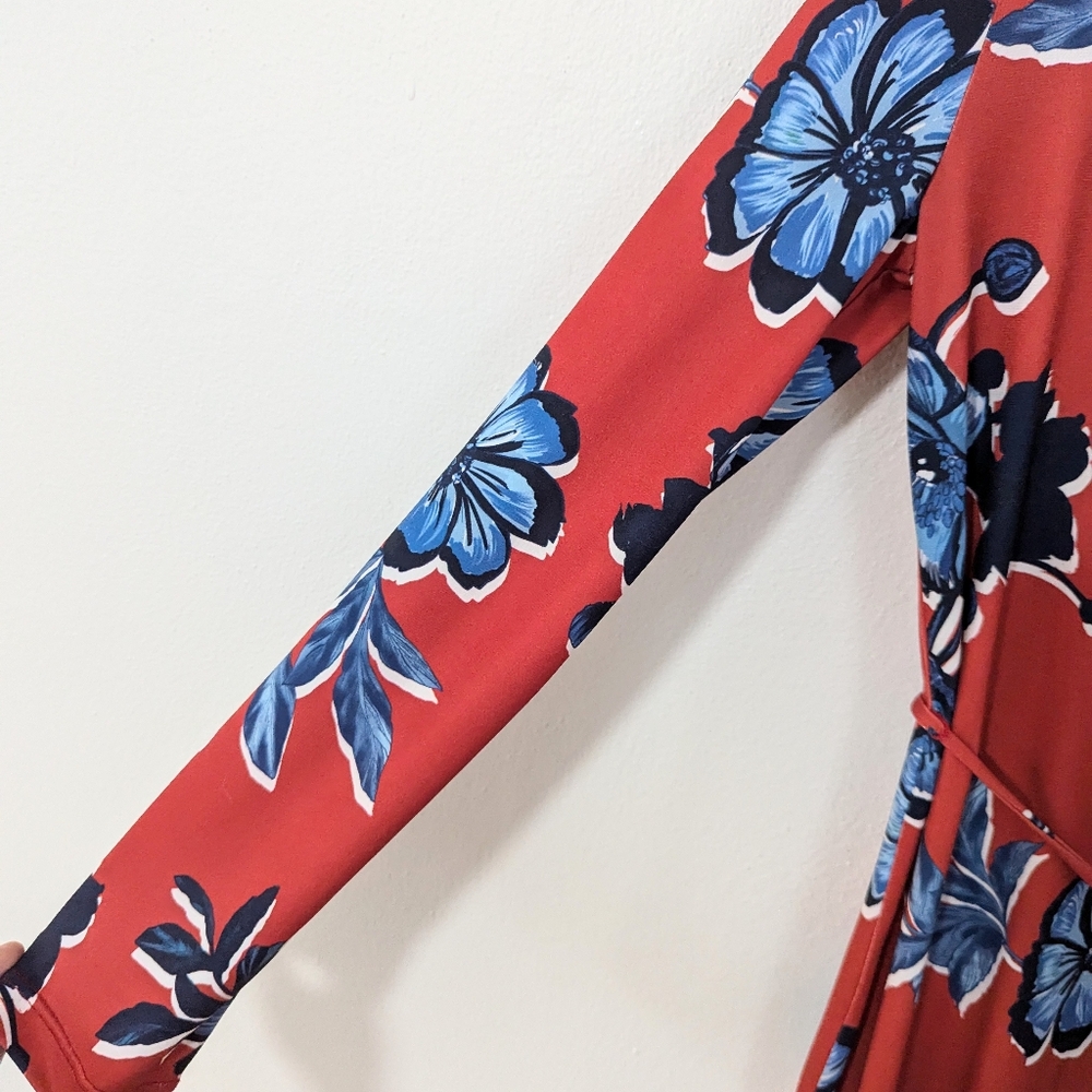 Zara Floral Print Button Front Long Sleeve Collared Midi Shirt Dress Red Small S - Picture 5 of 10